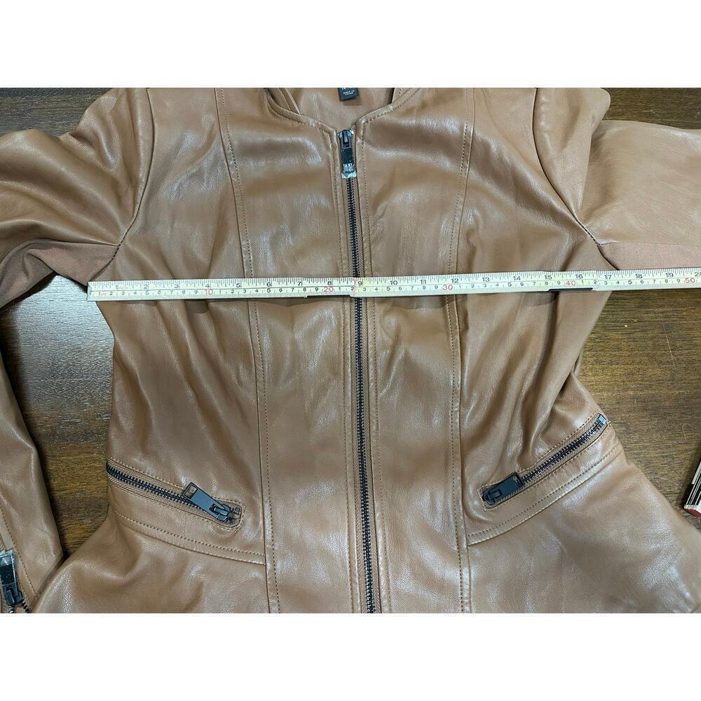 Gili Vegan Faux Leather Jacket Women 4 Brown Feminine Moto Biker Tired Cowgirl - Picture 4 of 12